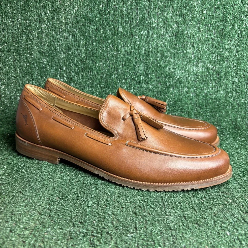 NEW Tommy Bahama Filip Tassel Leather Slip On Preppy Loafers Tan Brown Mens 13M